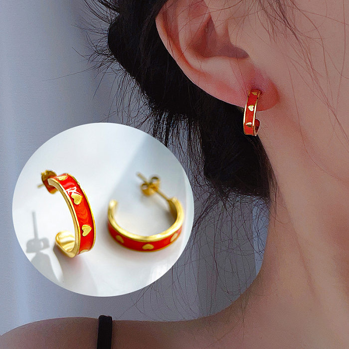 1 Pair Fashion Heart Shape Stainless Steel Enamel Earrings