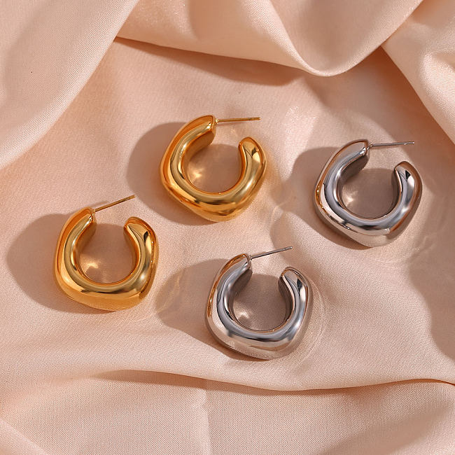 Pendientes de mujer chapados en oro de 18K con revestimiento de acero inoxidable de color sólido de estilo simple