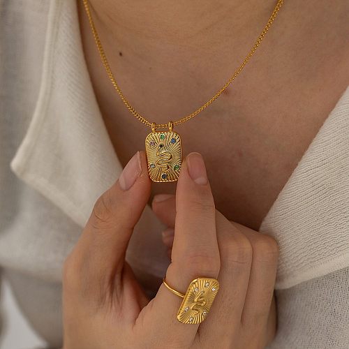 Casual Retro Commute Snake Stainless Steel  Plating Inlay Zircon 18K Gold Plated Pendant Necklace
