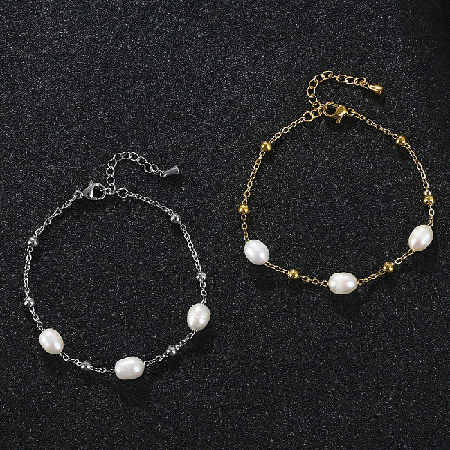 Lady Water Droplets Stainless Steel Freshwater Pearl Beaded Bracelets