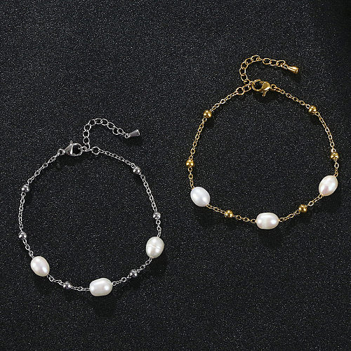 Bracelets perlés de perles d'eau douce en acier inoxydable pour femmes, gouttelettes d'eau