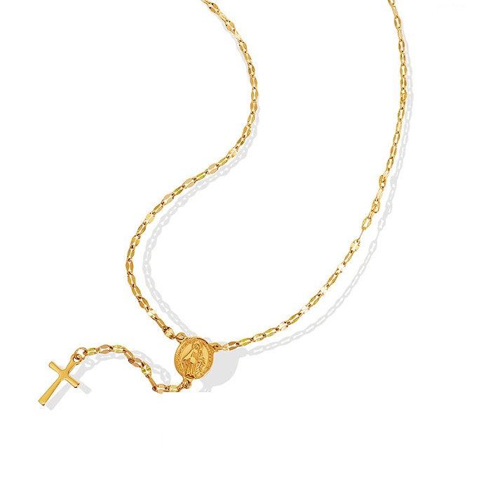 Moda geométrica jesus cruz pingente colar de aço inoxidável banhado a ouro clavícula corrente