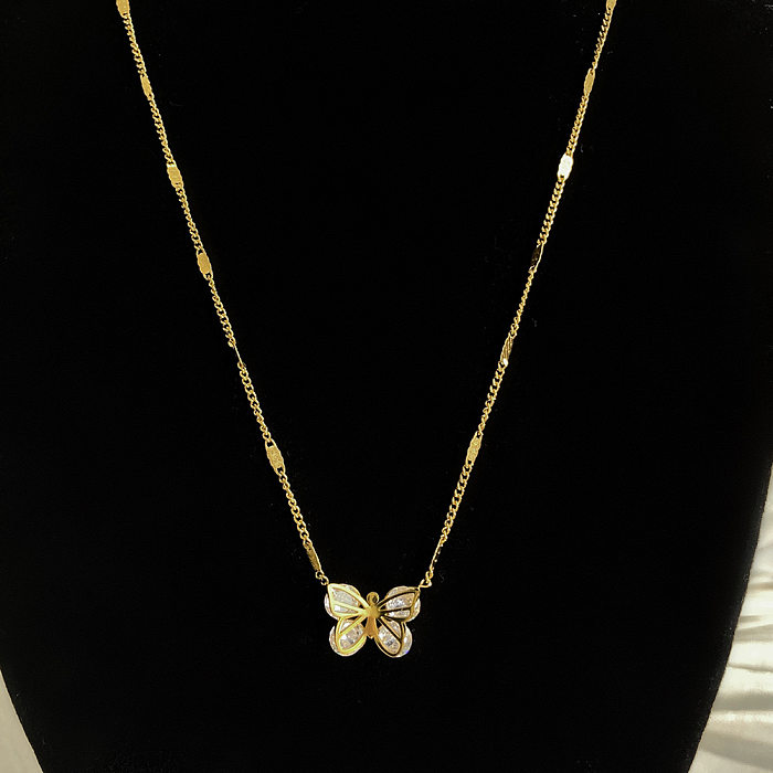 Sweet Simple Style Butterfly Stainless Steel Plating Inlay Rhinestones Necklace