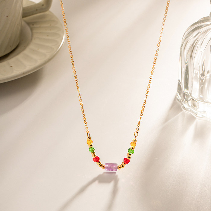 Collier plaqué or 18 carats en perles d'acier inoxydable multicolore de style simple, vente en gros