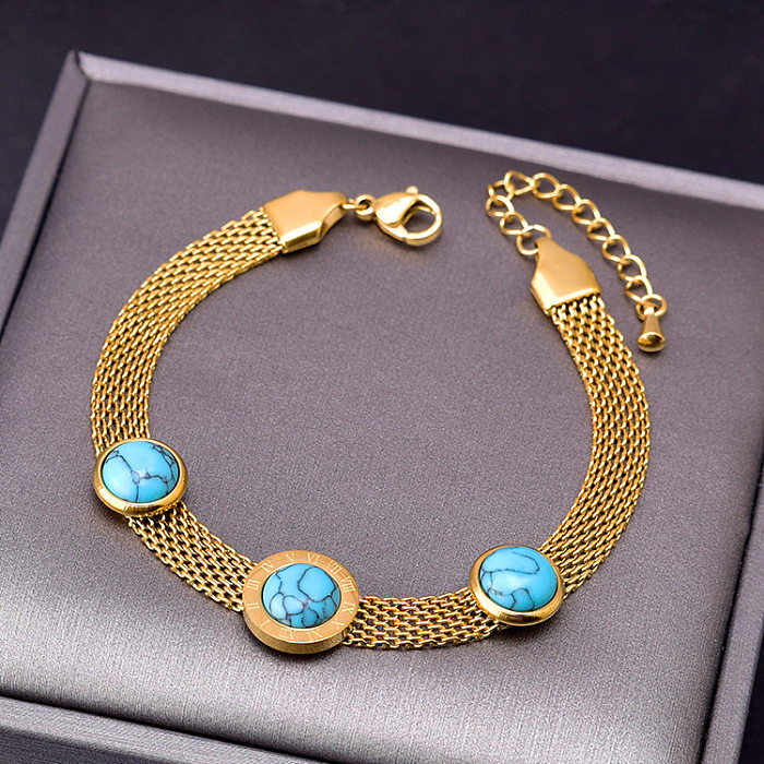 1 Piece Fashion Round Titanium Steel Inlay Turquoise Bracelets