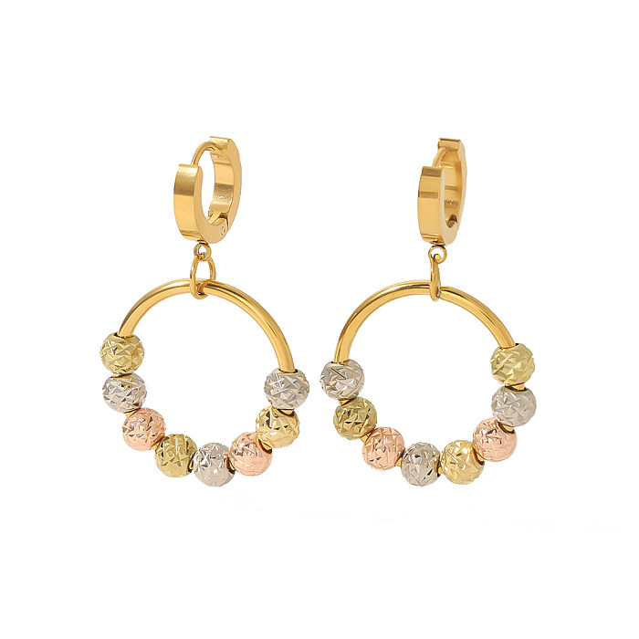 1 paire de boucles d'oreilles pendantes en acier inoxydable plaqué or 18 carats, Style Vintage, Style classique, cercle rond, rayures en spirale