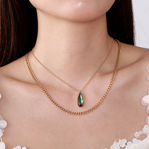 Einfache Wassertropfen-Halskette mit Intarsien-Zirkon und 18-Karat-Vergoldung aus Edelstahl