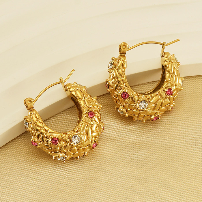 1 Pair INS Style Shiny U Shape Stainless Steel  Plating Inlay Rhinestones 18K Gold Plated Earrings