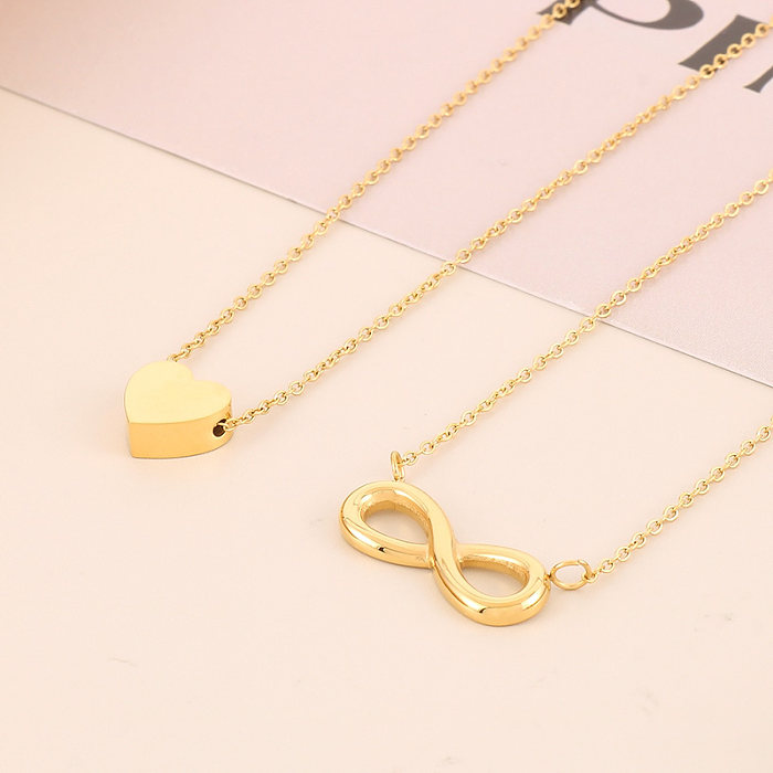 Simple Style Infinity Heart Shape Stainless Steel  Stainless Steel Plating 18K Gold Plated Pendant Necklace