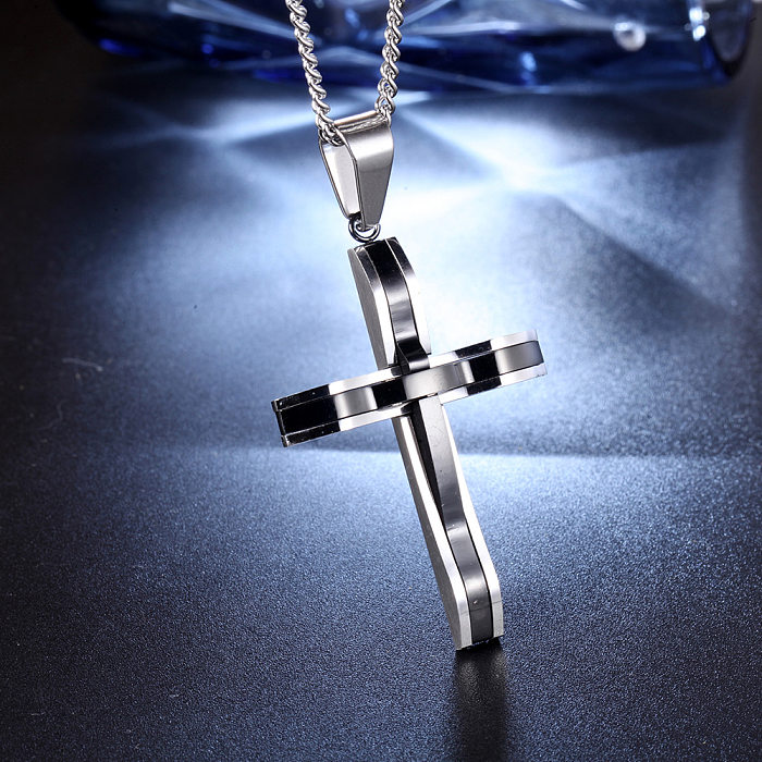Wholesale Korean Style Cross Stainless Steel Pendant Necklace