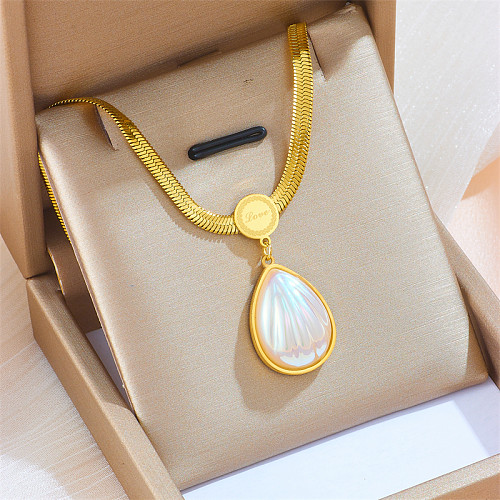 Retro Oval Stainless Steel Opal Pendant Necklace In Bulk