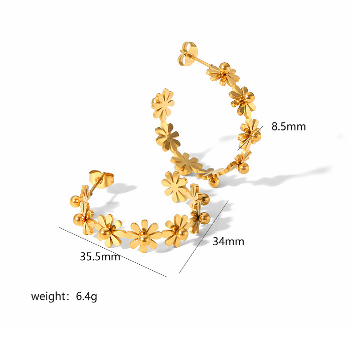 1 Pair Simple Style Daisy Plating Stainless Steel  18K Gold Plated Earrings
