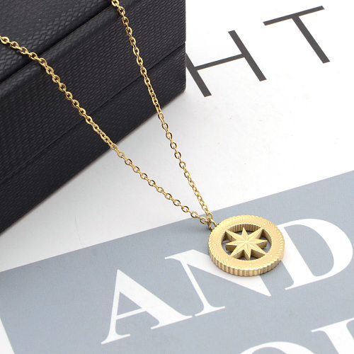 Simple Style Round Sun Lion Stainless Steel Plating Gold Plated Pendant Necklace