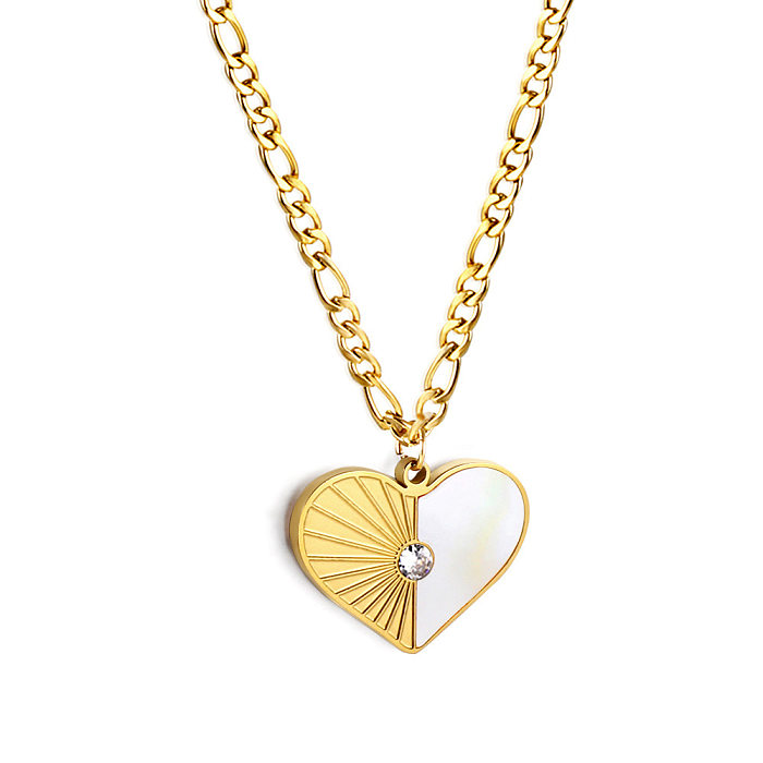 Estilo simples formato de coração aço inoxidável banhado a ouro pingente colar