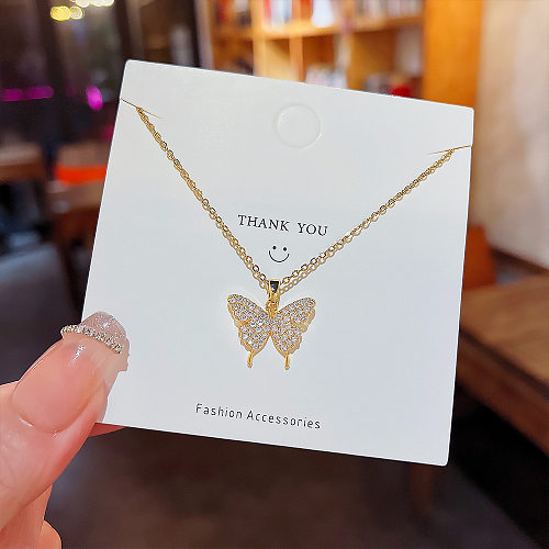 Fashion Butterfly Stainless Steel Inlay Zircon Pendant Necklace 1 Piece