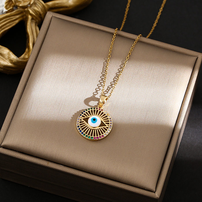 Modern Style Devil's Eye Stainless Steel Plating Inlay Artificial Gemstones Pendant Necklace