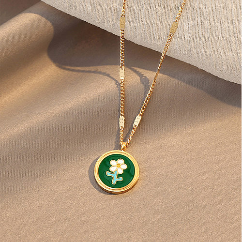 Elegant Vintage Style Lady Flower Stainless Steel Plating 18K Gold Plated Pendant Necklace