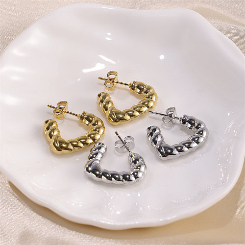 1 paire de boucles d'oreilles élégantes en forme de cœur, Style classique, plaquées en acier inoxydable, plaquées or 18 carats