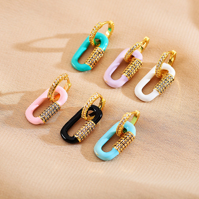 Boucles d'oreilles pendantes en Zircon, 1 paire, Double anneau de Style Simple, incrustation de polissage en acier inoxydable