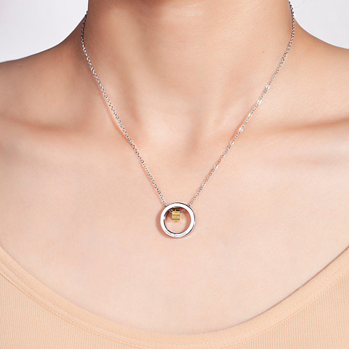 Casual Simple Style Streetwear Circle Letter Stainless Steel  Plating Inlay Artificial Gemstones Silver Plated Pendant Necklace