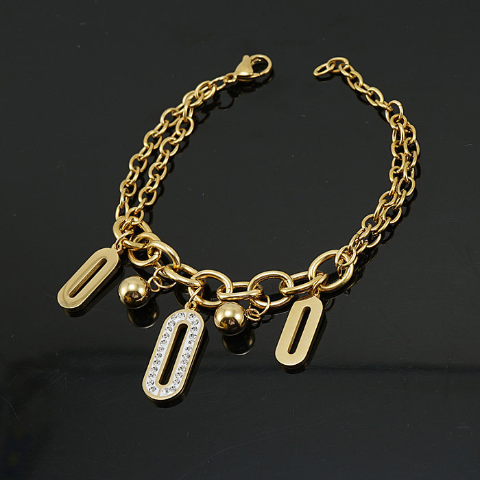 Bracelets en acier au titane ovale de style simple Bracelets en acier inoxydable avec strass