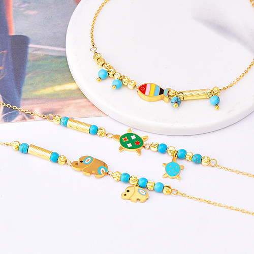 Cute Simple Style Animal Titanium Steel Plating Inlay Turquoise 18K Gold Plated Bracelets