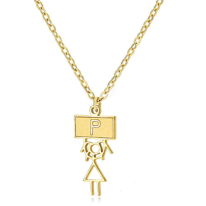 IG Style Cute Vintage Style Cartoon Character Letter Stainless Steel  Plating 18K Gold Plated Pendant Necklace