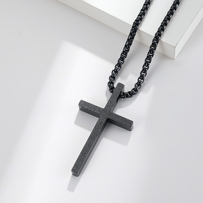 Fashion Simple Frosted Cross Pendant Stainless Steel  Necklace