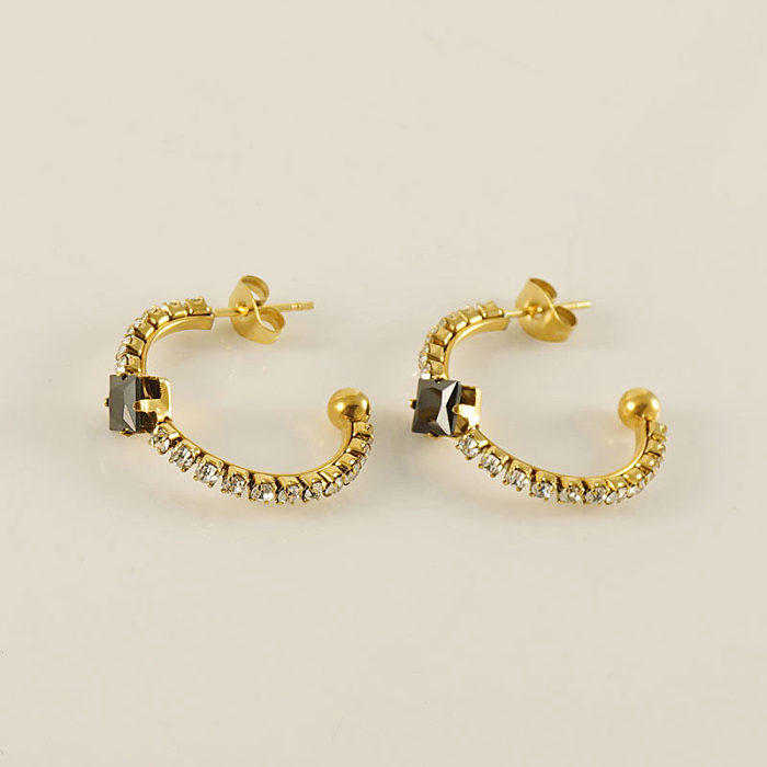 1 Pair Simple Style C Shape Inlay Stainless Steel  Zircon 18K Gold Plated Ear Studs