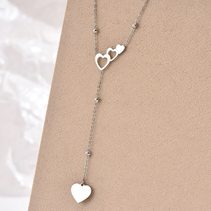 Elegant Romantic Simple Style Heart Shape Stainless Steel  Chain Hollow Out Pendant Necklace