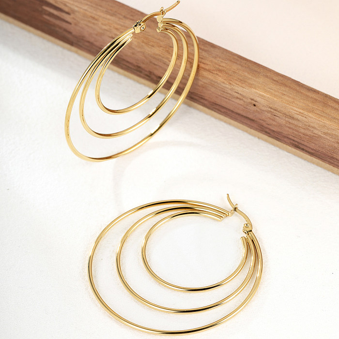 1 Pair Exaggerated Fashion Triangle Round Stainless Steel  Plating Hoop Earrings