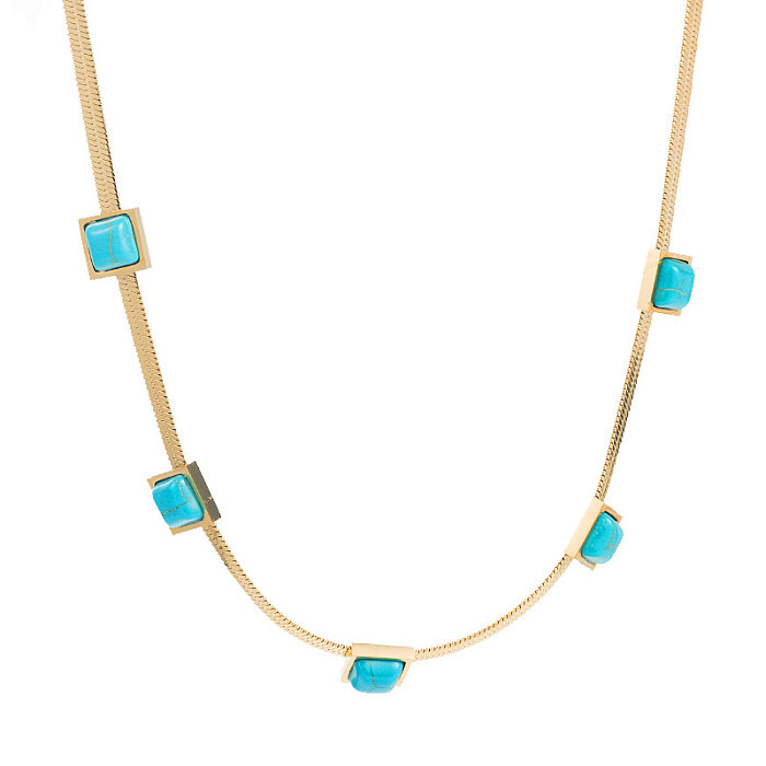 Vintage Inlaid Blue Turquoise Fine Non-fading Stainless Steel Clavicle Chain