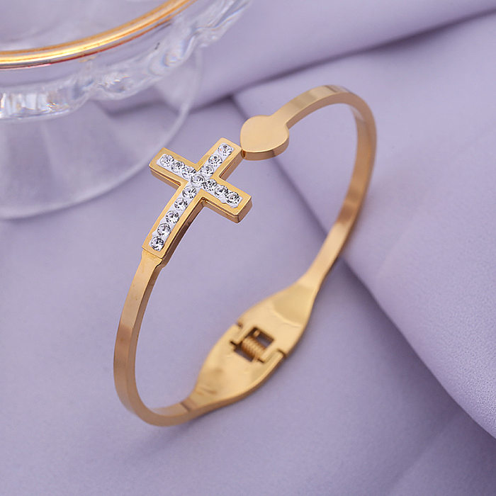 Wholesale Lady Cross Stainless Steel Artificial Gemstones Bangle