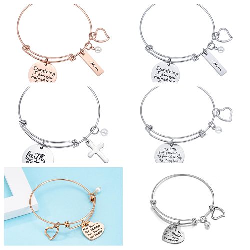 Basic Simple Style Classic Style Letter Stainless Steel Rose Gold Plated Bangle In Bulk