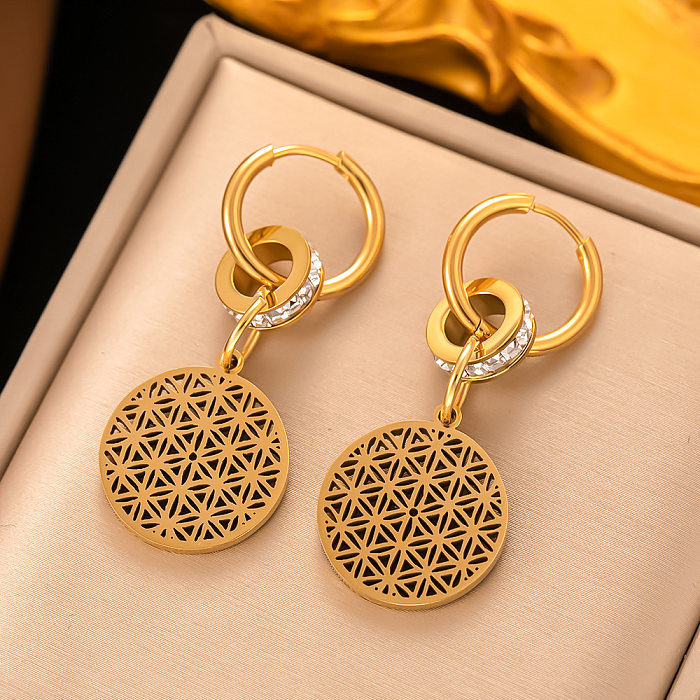 1 Pair Casual Vintage Style Round Devil'S Eye Maple Leaf Plating Inlay Stainless Steel Zircon 18K Gold Plated Drop Earrings