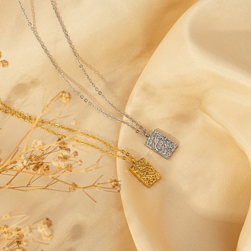 Casual bonito estilo simples retângulo aço inoxidável polimento chapeamento banhado a ouro colar pingente banhado a prata