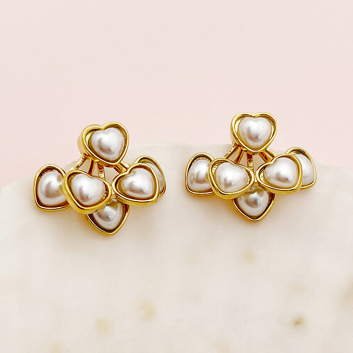 1 Pair Vintage Style Roman Style Heart Shape Plating Inlay Stainless Steel  Artificial Pearls Gold Plated Ear Studs