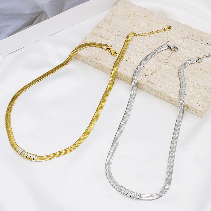 Modische, einfarbige Halskette aus Edelstahl mit Zirkoneinlage, 1 Stück