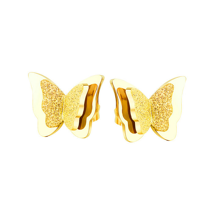 1 paire élégante dame papillon placage en acier inoxydable plaqué or 18 carats boucles d'oreilles boucles d'oreilles clous d'oreille