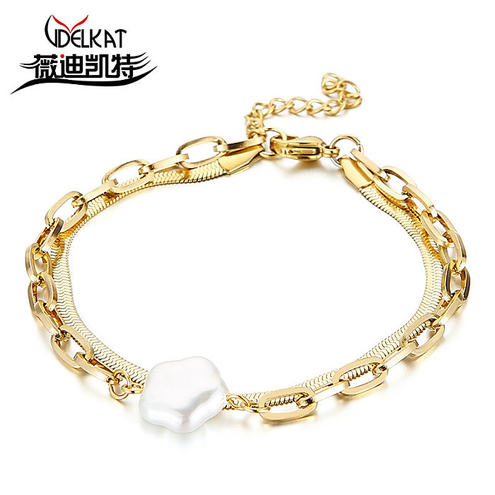 Bracelet en os de serpent avec perles de coquillage en forme de baroque pour femme, chaîne en acier inoxydable, bijoux vendus transfrontaliers japonais et coréens