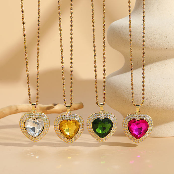 Commute Heart Shape Stainless Steel Copper Irregular Plating Inlay Zircon 14K Gold Plated Pendant Necklace
