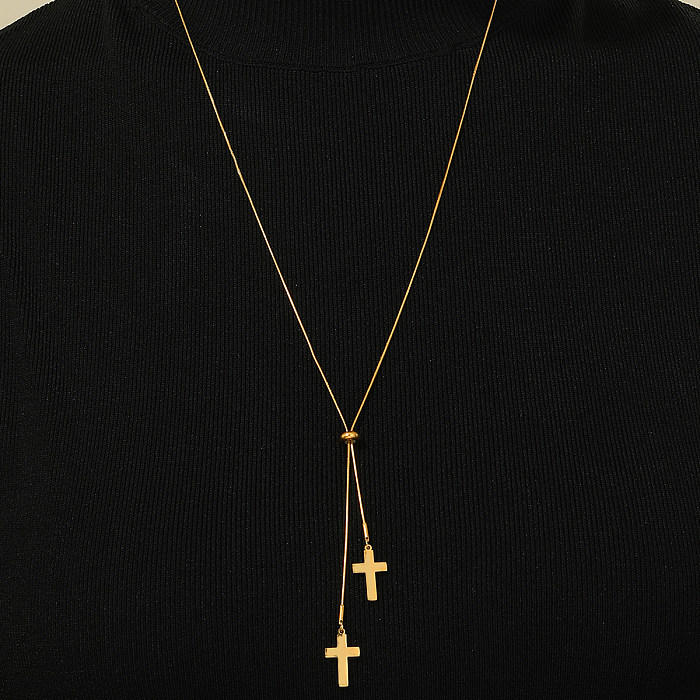 Casual Simple Style Classic Style Cross Round Stainless Steel  Plating 18K Gold Plated Pendant Necklace