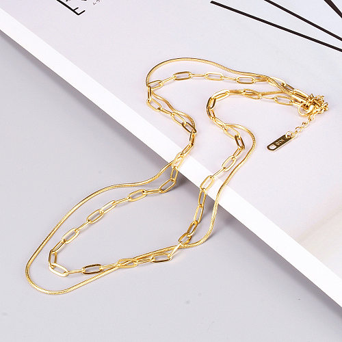 Wholesale Stainless Steel Double Layered Stitching Golden Necklace