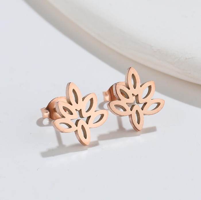 Simple Style Maple Leaf Stainless Steel Ear Studs Plating No Inlaid Stainless Steel  Earrings