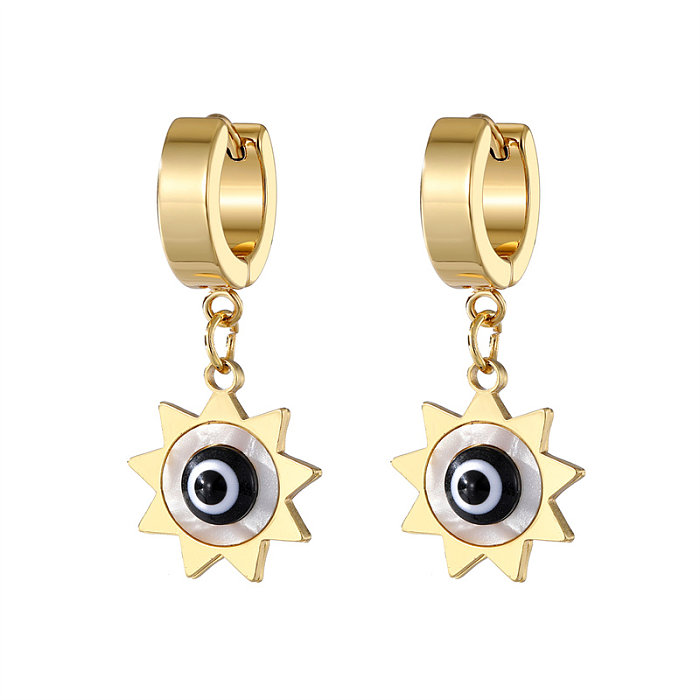 1 paire de boucles d'oreilles pendantes en acier inoxydable, Style Cool, Triangle, soleil, œil du diable