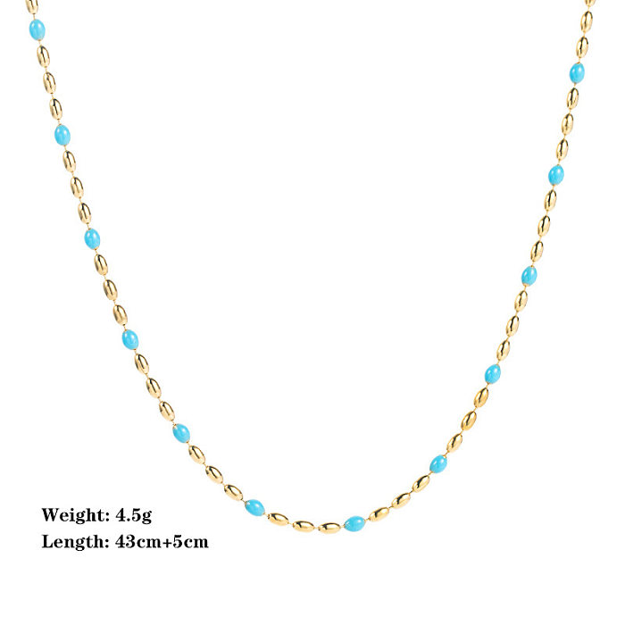 Collier de placage de perles en acier inoxydable de bloc de couleur de style simple