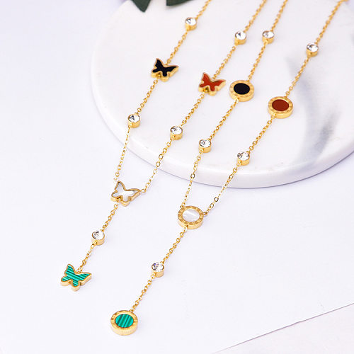 Fashion Geometric Stainless Steel Pendant Necklace Inlay Zircon Stainless Steel  Necklaces 1 Piece