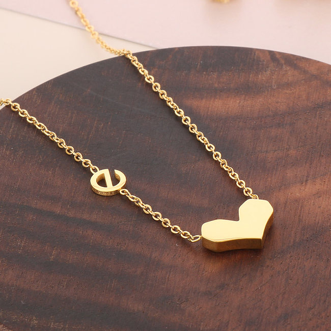 Cute Heart Shape Stainless Steel  Plating Gold Plated Pendant Necklace