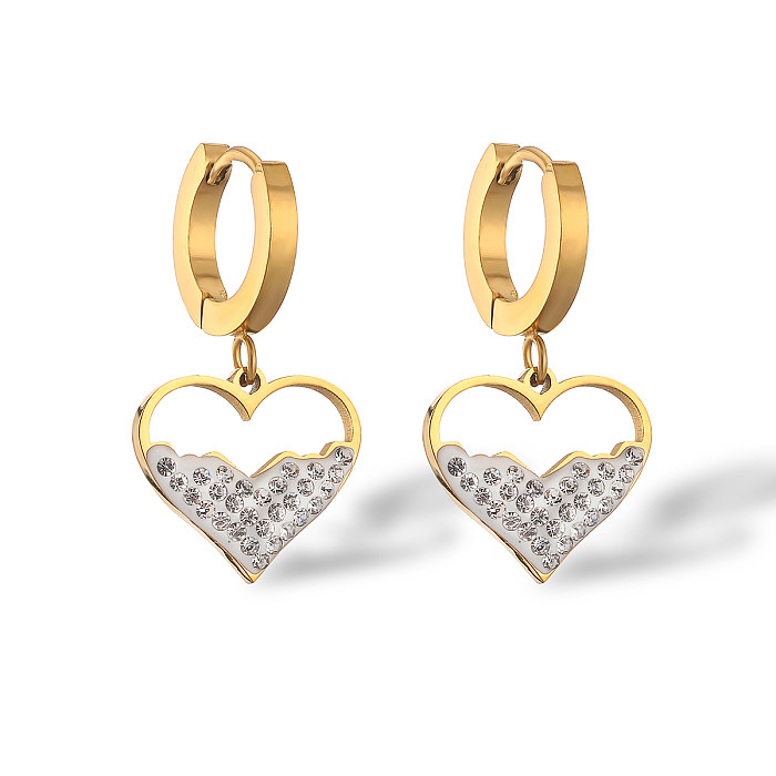 1 Pair Casual Simple Style Round Number Heart Shape Plating Inlay Stainless Steel Zircon 18K Gold Plated Drop Earrings