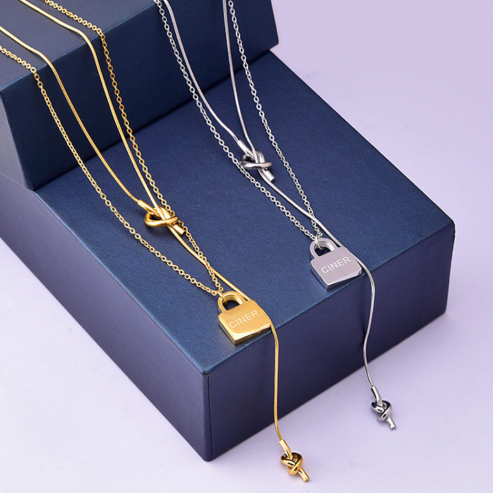 Simple Style Letter Knot Lock Stainless Steel Plating Layered Necklaces